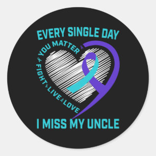 Teal Purple Heart Uncle Suicide Awareness Preventi Classic Round Sticker