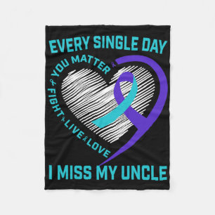 Teal Purple Heart Uncle Suicide Awareness Preventi Fleece Blanket