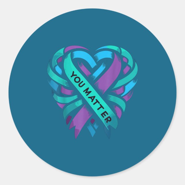 Teal Purple Heart You Suicide Prevention Awareness Classic Round Sticker (Front)