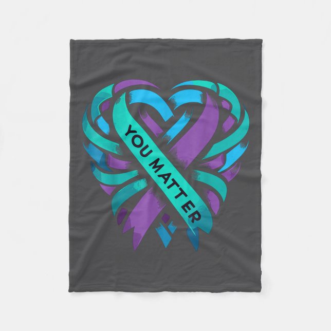 Teal Purple Heart You Suicide Prevention Awareness Fleece Blanket (Front)