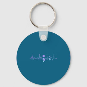 Teal Purple Heartbeat Semicolon Suicide Prevention Key Ring
