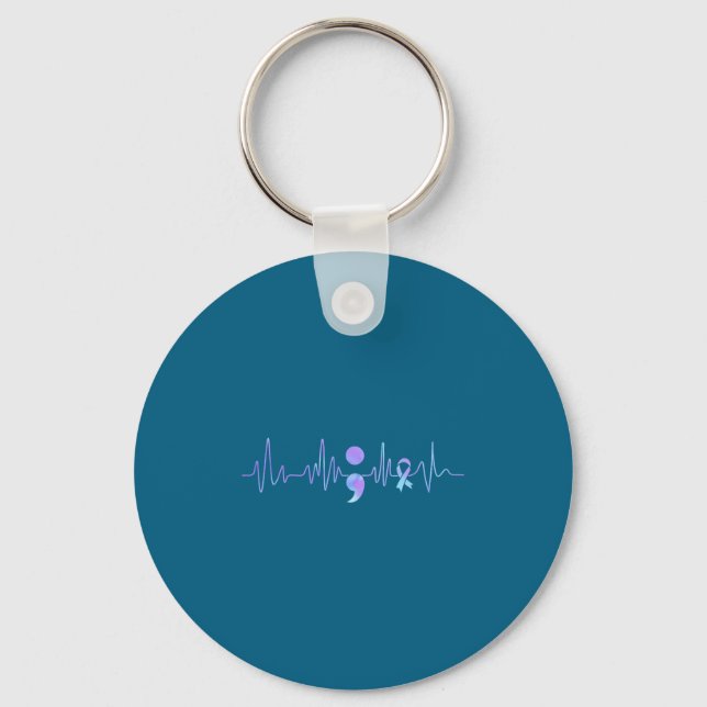 Teal Purple Heartbeat Semicolon Suicide Prevention Key Ring (Front)