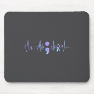 Teal Purple Heartbeat Semicolon Suicide Prevention Mouse Pad