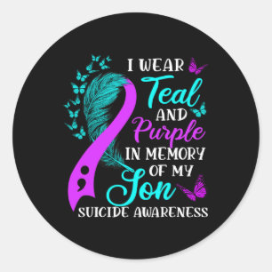 Teal Purple In Memory Of My Son Suicide Awareness  Classic Round Sticker