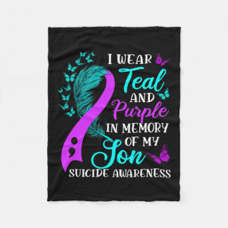 Teal Purple In Memory Of My Son Suicide Awareness  Fleece Blanket