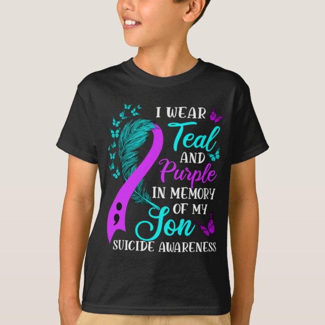 Teal Purple In Memory Of My Son Suicide Awareness  T-Shirt (Front)