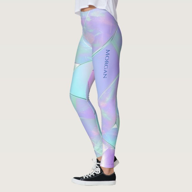 Teal & Purple Iridescent Design, Name or Message Leggings (Left)