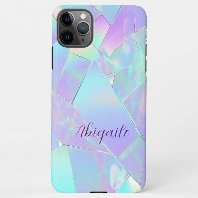 Teal & Purple Iridescent Design, Script Name iPhone Case (Back)