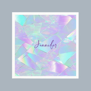 Teal & Purple Iridescent Design, Script Name Napkin
