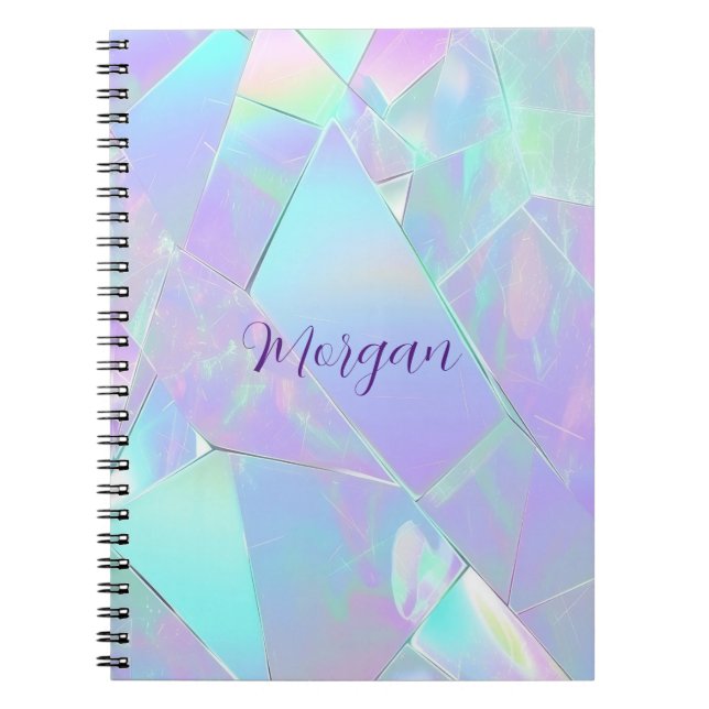 Teal & Purple Iridescent Design, Script Name Notebook (Front)