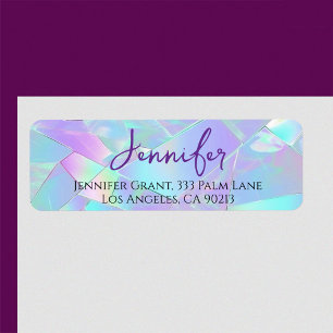 Teal & Purple Iridescent Design, Script Name Return Address Label