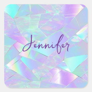 Teal & Purple Iridescent Design, Script Name Square Sticker