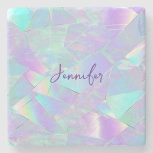 Teal & Purple Iridescent Design, Script Name Stone Coaster