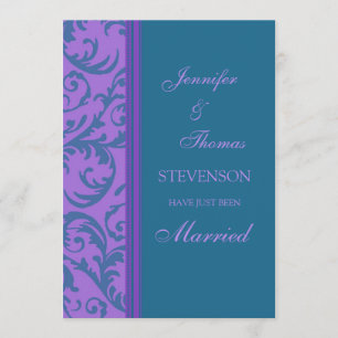 Teal Purple Just Married Announcement Cards