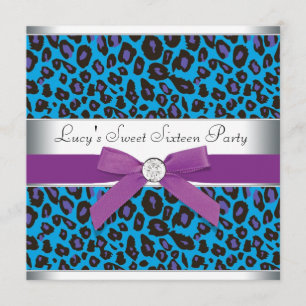 Teal Purple Leopard Sweet 16 Party Invitation