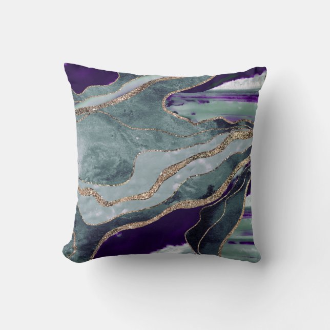 Teal Purple Marble Agate Gold Glitter Glam #1 (Fau Cushion (Front)