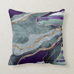 Teal Purple Marble Agate Gold Glitter Glam #1 (Fau Cushion