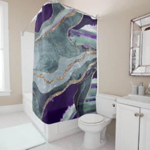 Teal Purple Marble Agate Gold Glitter Glam #1  Shower Curtain
