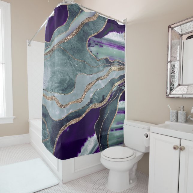 Teal Purple Marble Agate Gold Glitter Glam #1  Shower Curtain (In Situ)
