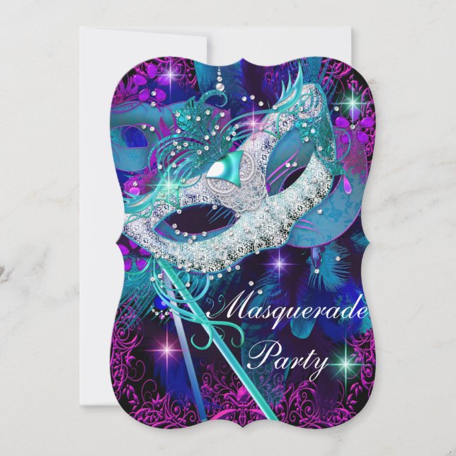 Teal & Purple Masquerade Ball Party Invitation (Front)