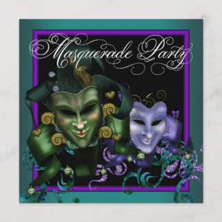 Teal Purple Masquerade Party Invitations
