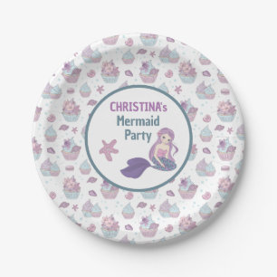 Teal Purple Mermaid Birthday Party Sea theme Paper Plate