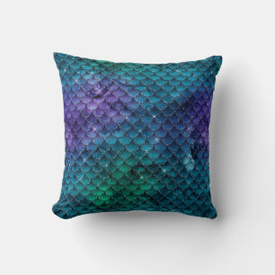 Teal Purple Mermaid Scales Cushion