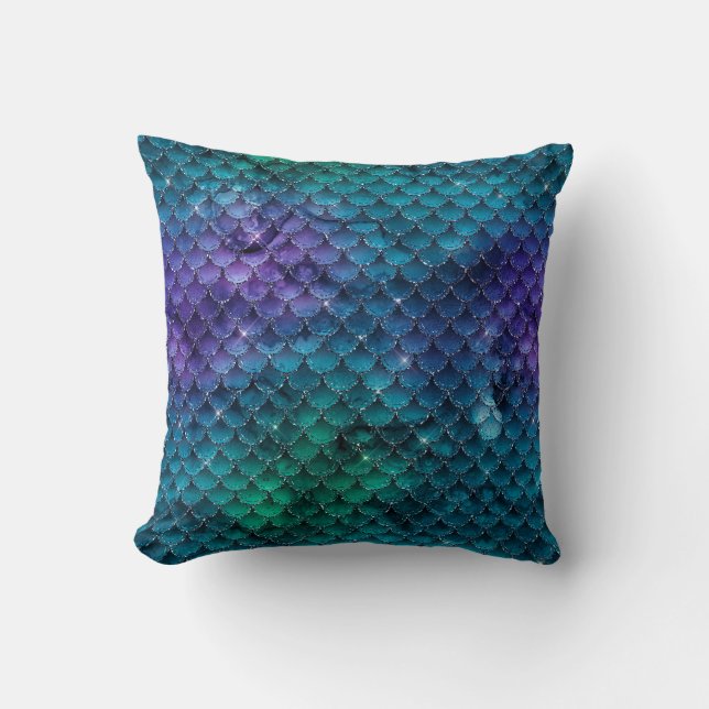 Teal Purple Mermaid Scales Cushion (Front)