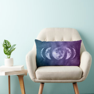 Teal Purple Moon Phases Celestial Pattern Lumbar Cushion