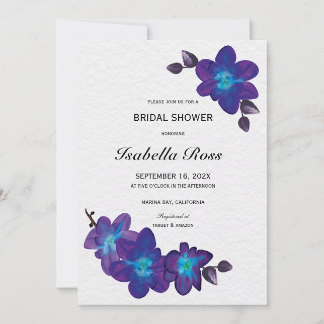 Teal Purple Orchid Bridal Shower Invite Printable (Front)