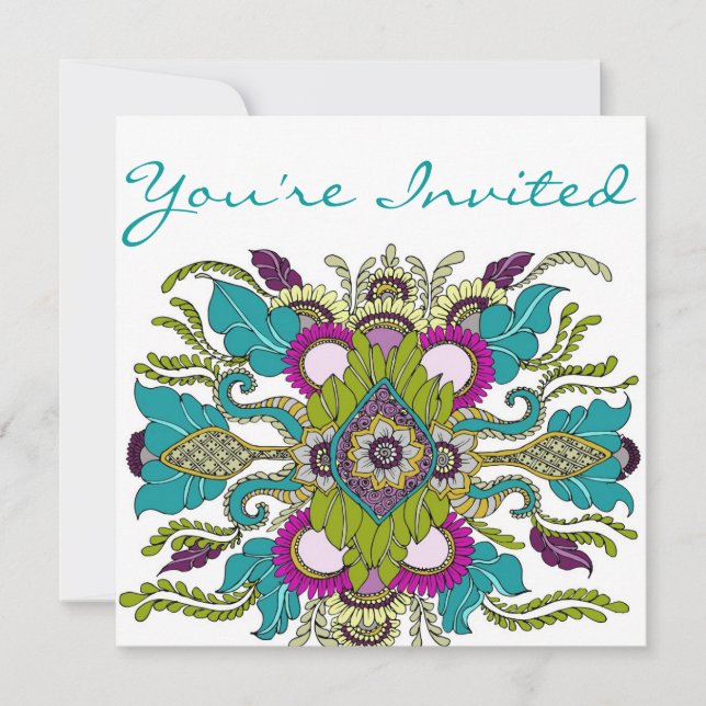 Teal & Purple Paisley Henna Shower Invitation (Front)