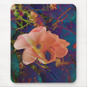 Teal Purple Peach Psychedelic Bug and Windflower Mouse Pad