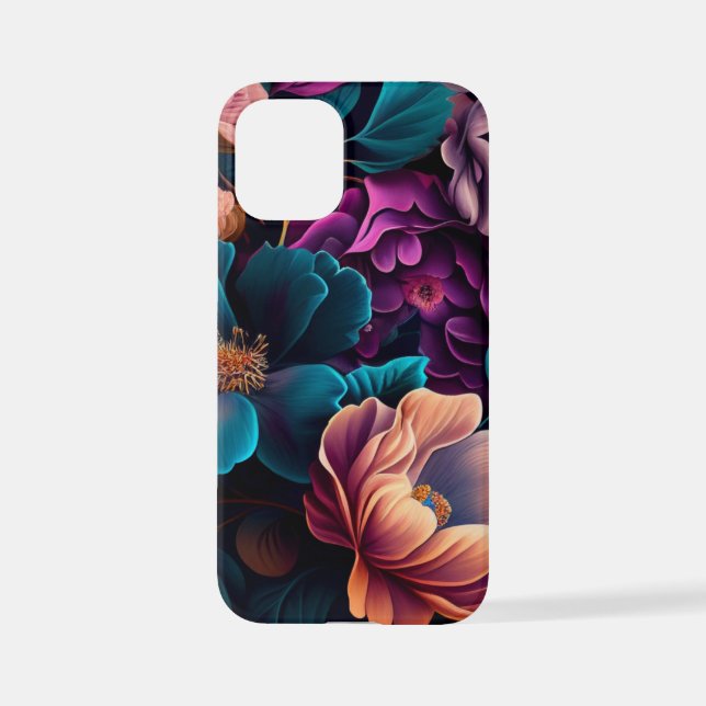 Teal Purple Peach Wildflowers AI Art iPhone Case (Back)