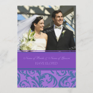 Teal Purple Photo Elopement Announcement Cards
