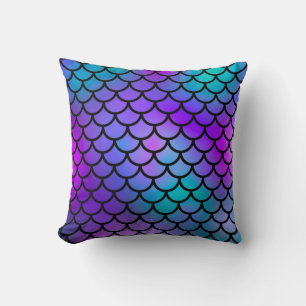 Teal Purple Pink Blue Mermaid Scales Fantasy Fish Cushion