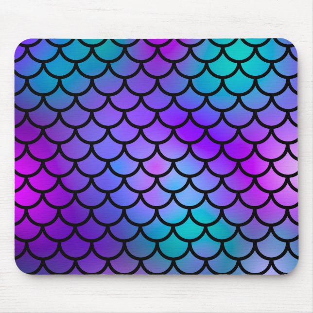 Teal Purple Pink Blue Mermaid Scales Fantasy Fish Mouse Pad (Front)