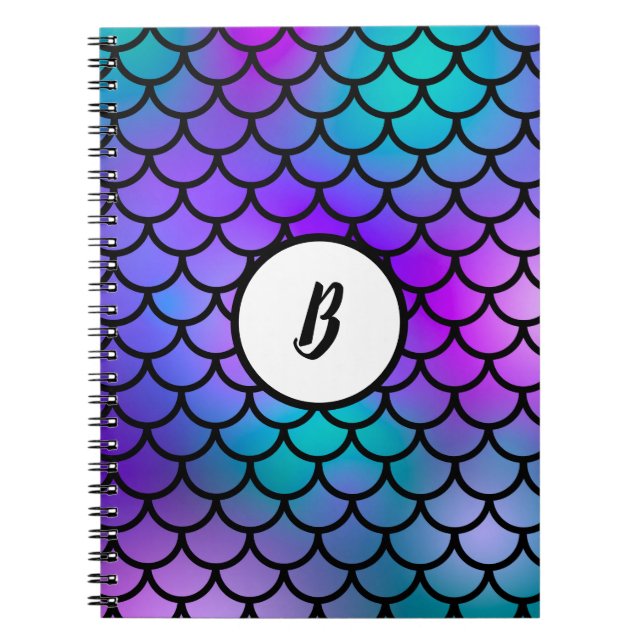 Teal Purple Pink Blue Mermaid Scales Fantasy Fish Notebook (Front)