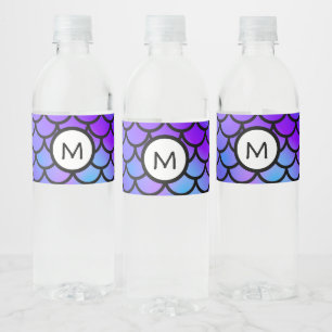 Teal Purple Pink Blue Mermaid Scales Fantasy Fish Water Bottle Label
