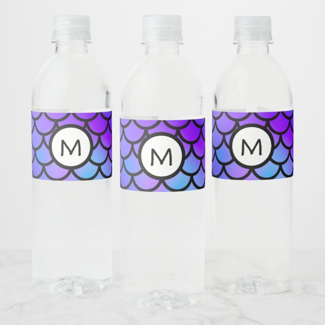 Teal Purple Pink Blue Mermaid Scales Fantasy Fish Water Bottle Label (Bottles)