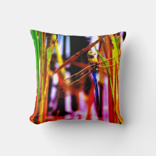 teal purple pink yellow  dragonfly, Rainbow pillow