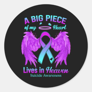 Teal Purple Ribbon Angel Wing Suicide Awareness Me Classic Round Sticker