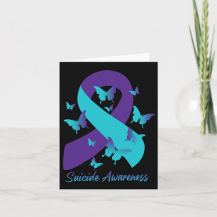 Teal Purple Ribbon Butterflies Suicide Prevention  Card