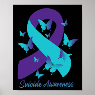Teal Purple Ribbon Butterflies Suicide Prevention Poster