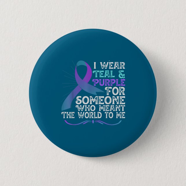 Teal Purple Ribbon For Suicide Prevention Awarenes 6 Cm Round Badge (Front)