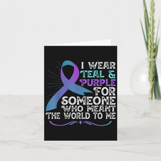 Teal Purple Ribbon For Suicide Prevention Awarenes Card (Front)