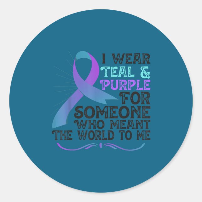 Teal Purple Ribbon For Suicide Prevention Awarenes Classic Round Sticker (Front)