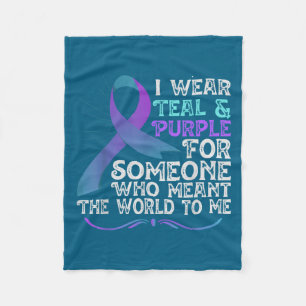 Teal Purple Ribbon For Suicide Prevention Awarenes Fleece Blanket