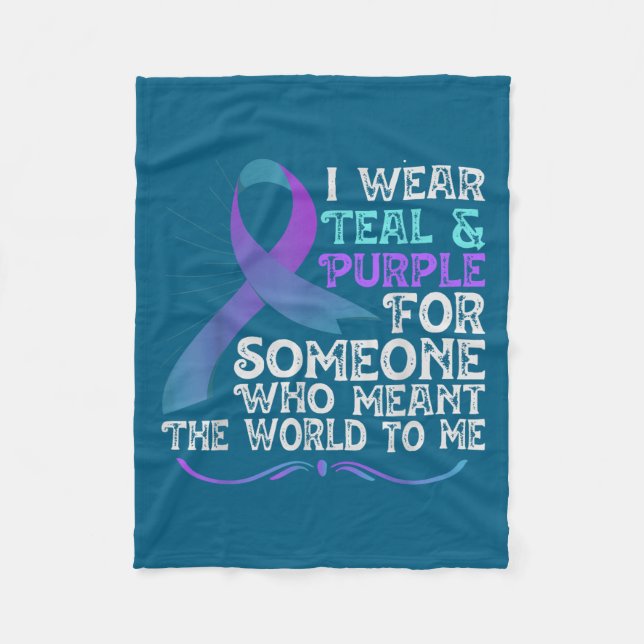 Teal Purple Ribbon For Suicide Prevention Awarenes Fleece Blanket (Front)