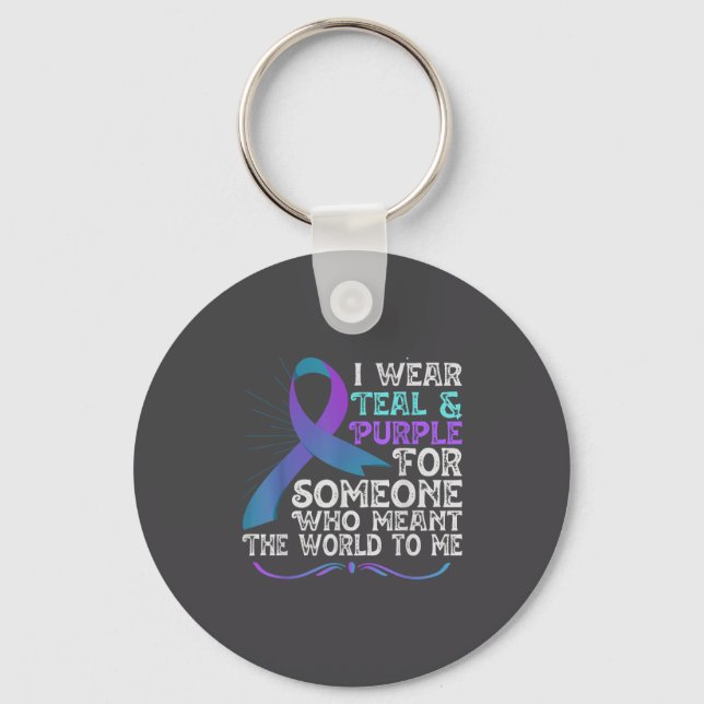Teal Purple Ribbon For Suicide Prevention Awarenes Key Ring (Front)