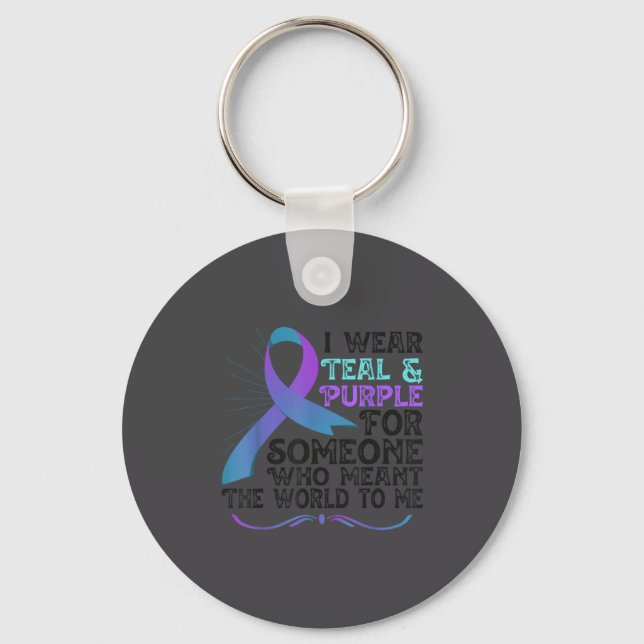 Teal Purple Ribbon For Suicide Prevention Awarenes Key Ring (Front)